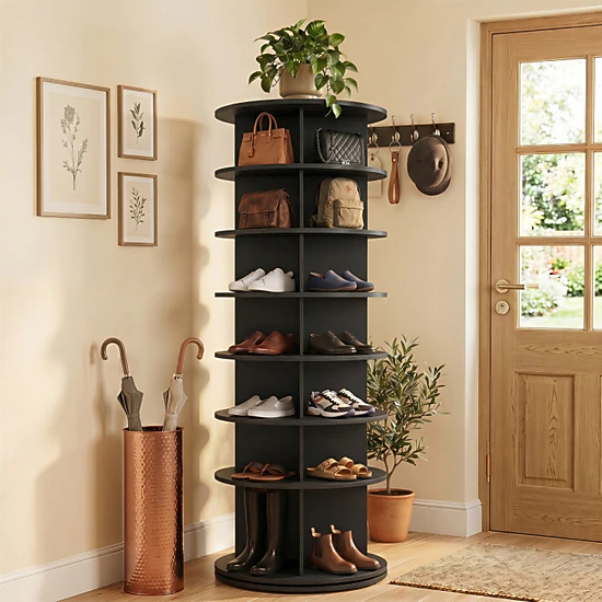 SUGIFT 7-Tier 360° Rotating Shoe Rack Tower Freestanding Spinning Shoe Organizer 22-lb Per Tier Black