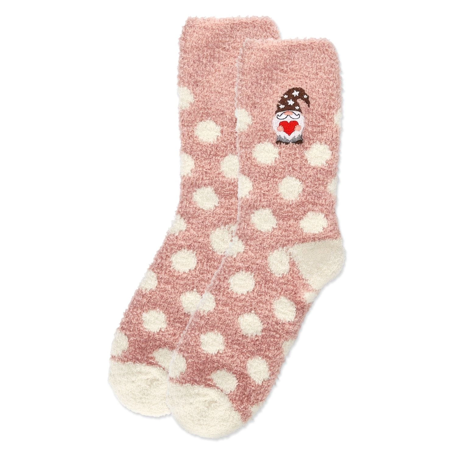 MeMoi Polka Dot Gnome Embroidery Cozy Crew Socks