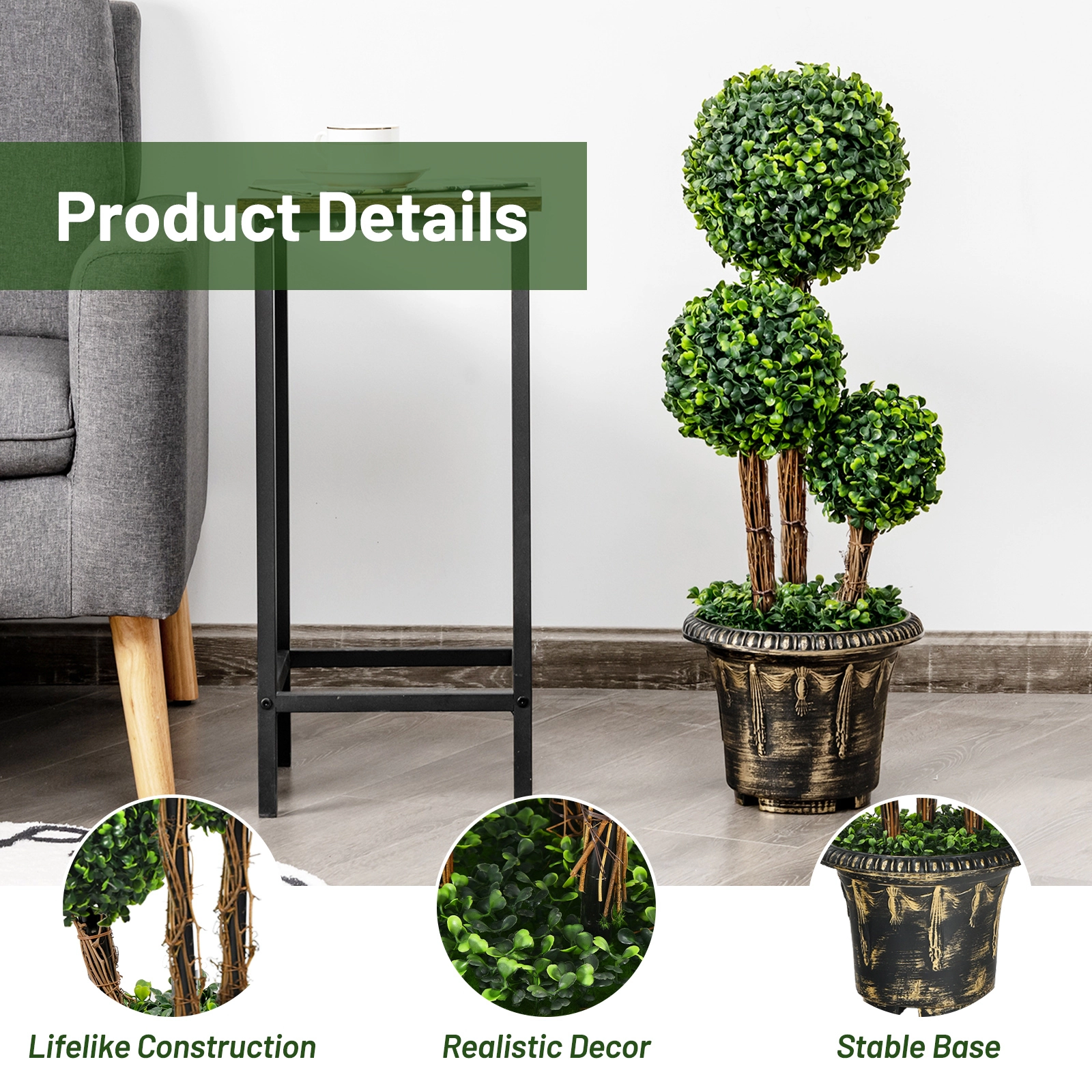 SlickBlue 30-Inch Artificial Ficus Tree in Planter for Indoor and Outdoor