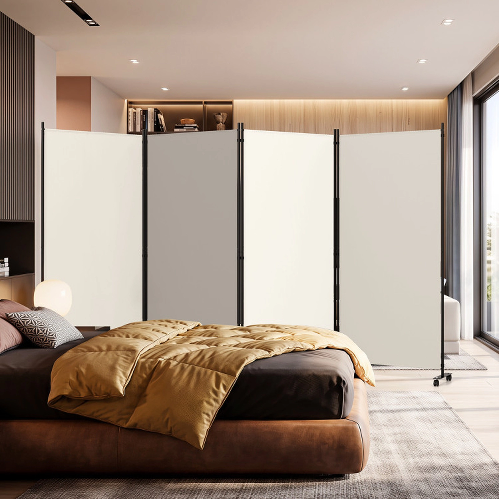 SUGIFT 4-Panel Connection Buckle Metal Frame Stable Base Folding Room Divider 137-in x 12-in x 71.5-in 22-lb White