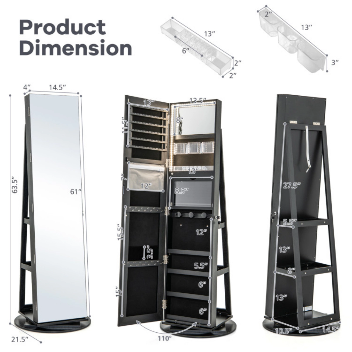 SlickBlue Lockable Jewelry Cabinet with Full Length Mirror