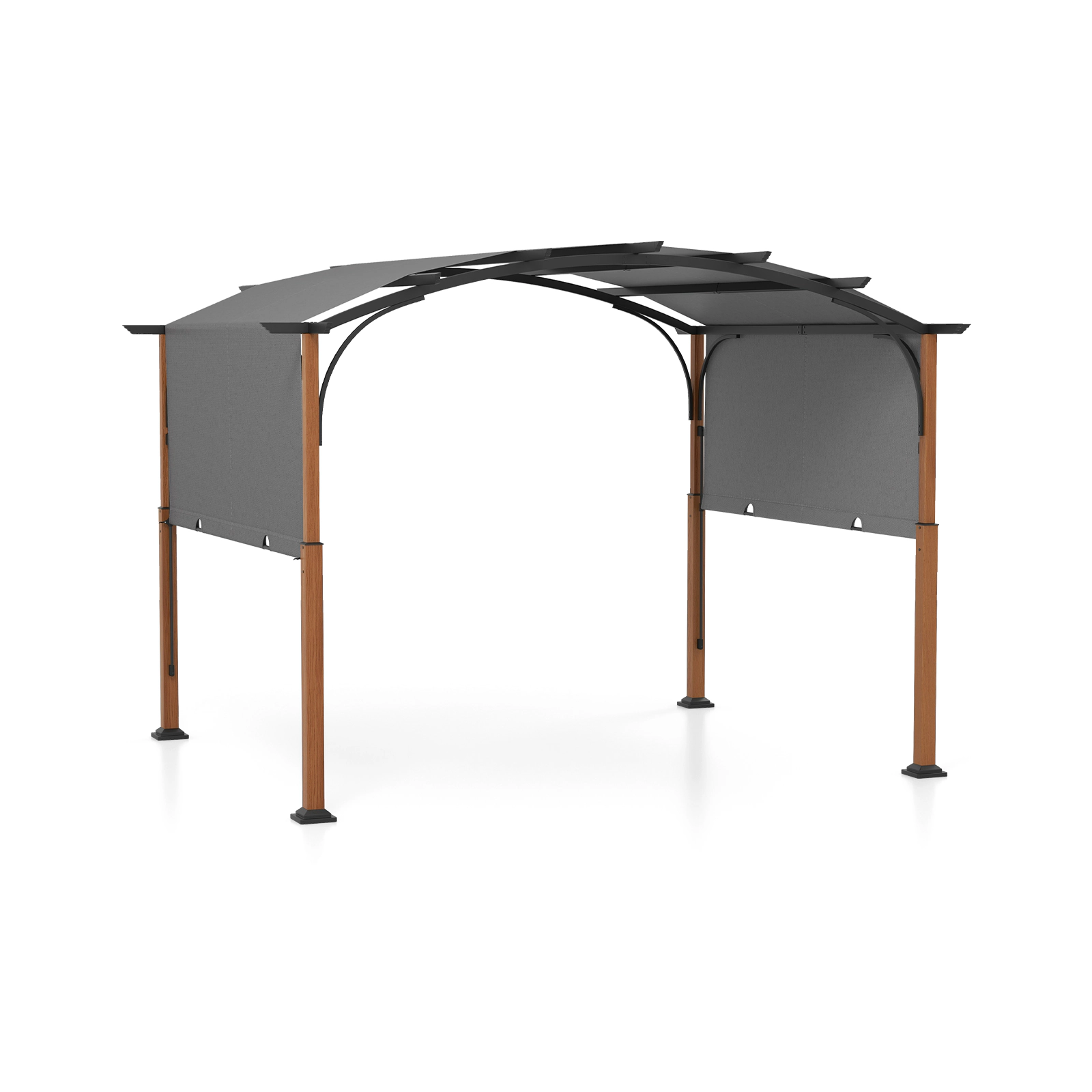 SUGIFT 10-ft x 12-ft Beige Metal Pergola with Retractable Shade Canopy and 16 Ground Nails for Backyard