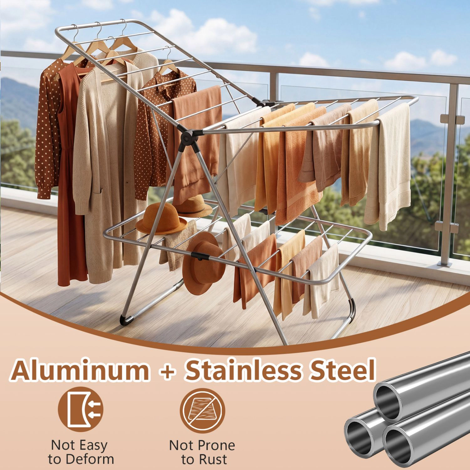 SlickBlue Aluminum Stainless Steel Clothes Drying Rack, 2-Tier