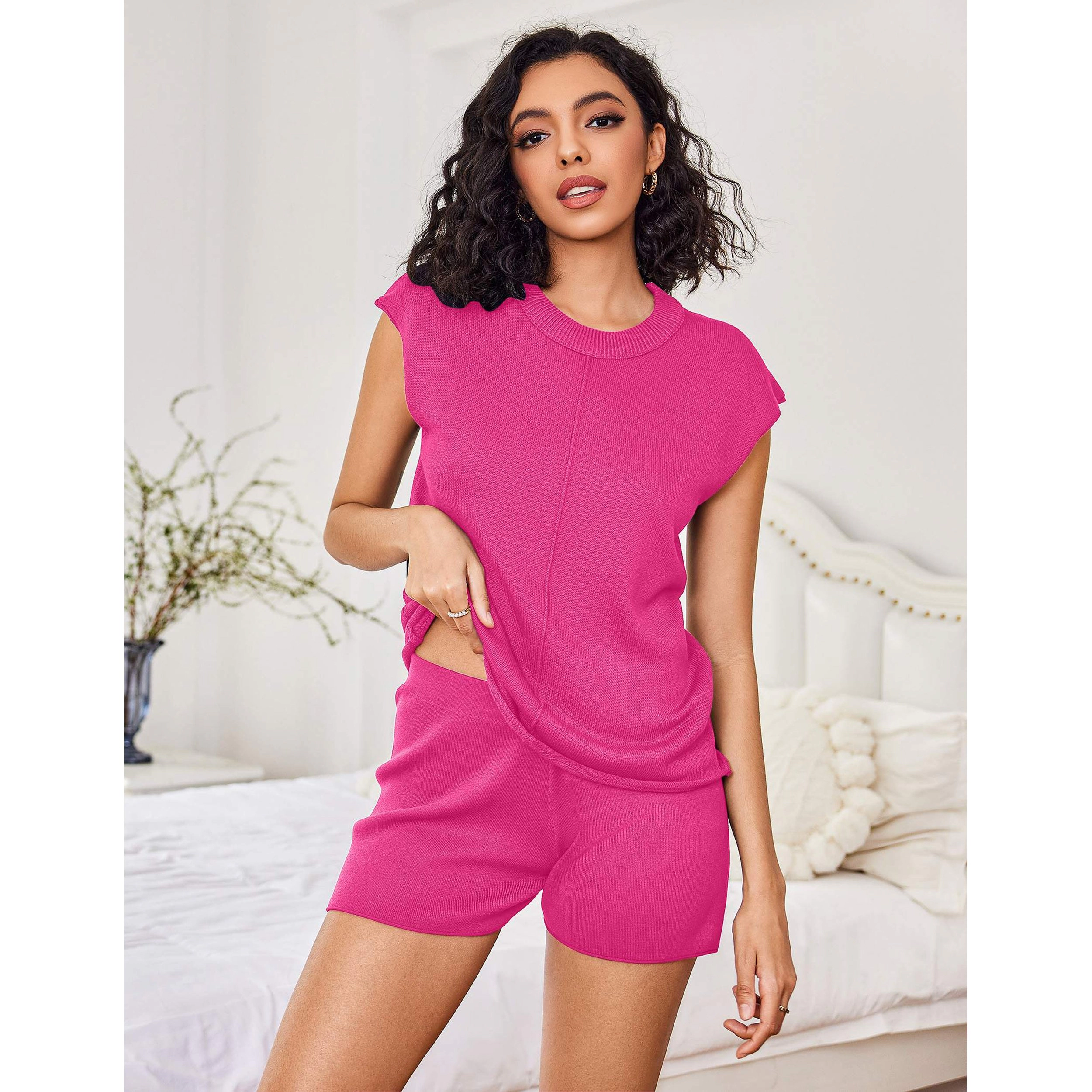 Ekouaer Womens Viscose Made Sleeveless Top with Pajama Shorts Sets Cool Sleepwear Soft
