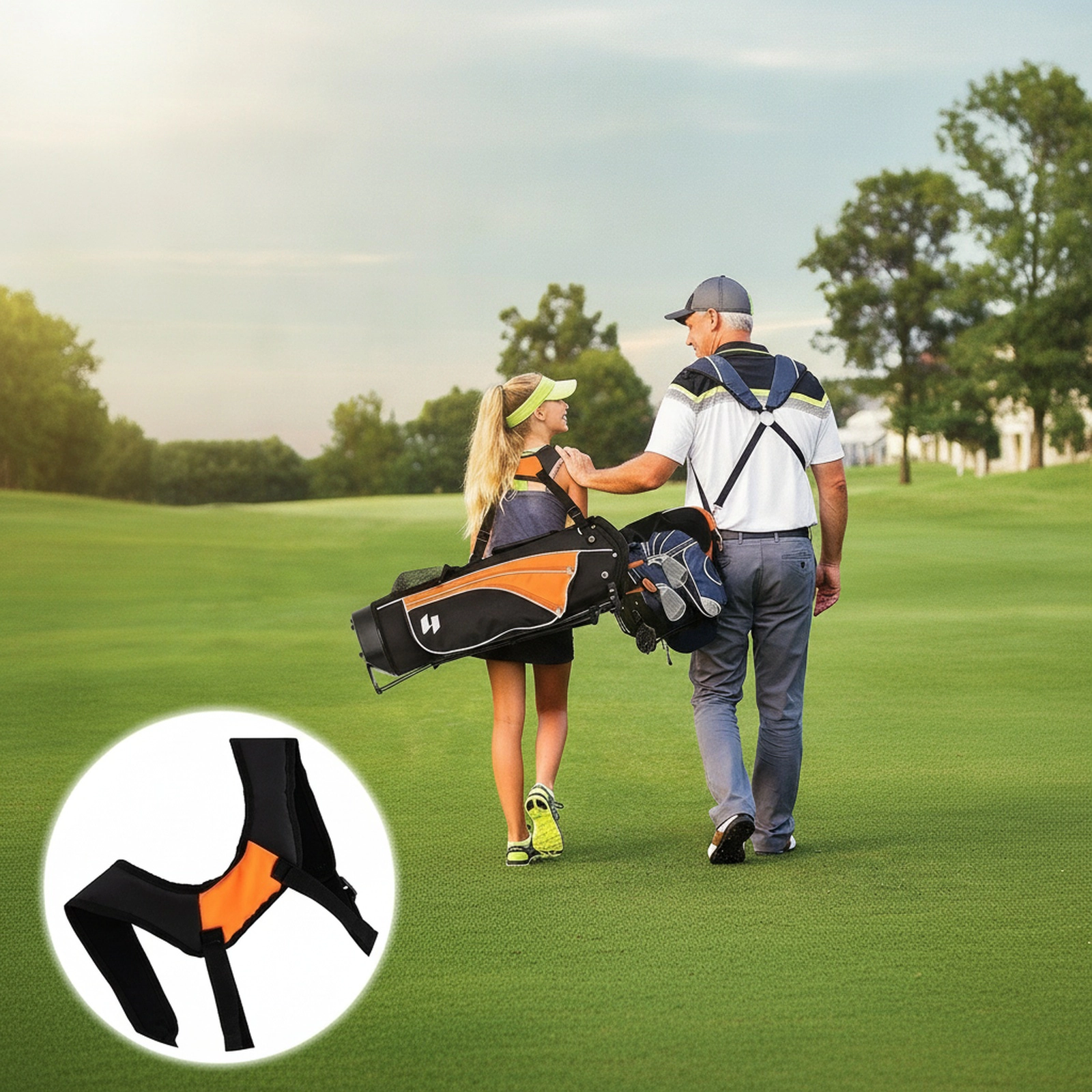 5-pc Junior Golf Club Set for Kids Ages 11-13 with 3 Fairway Wood 7 and 9 Irons Putter and Stand Bag Orange