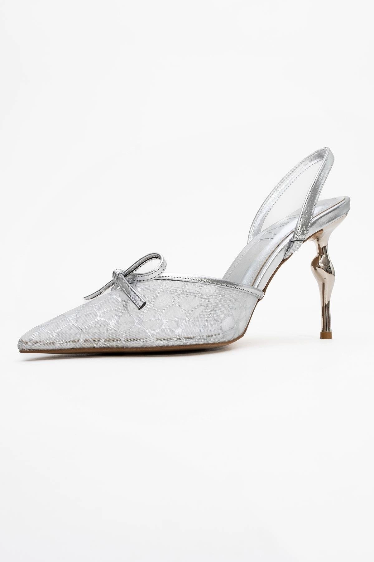 Prologue Shoes Womens Peony Mesh Bow Pointed Toe Pump