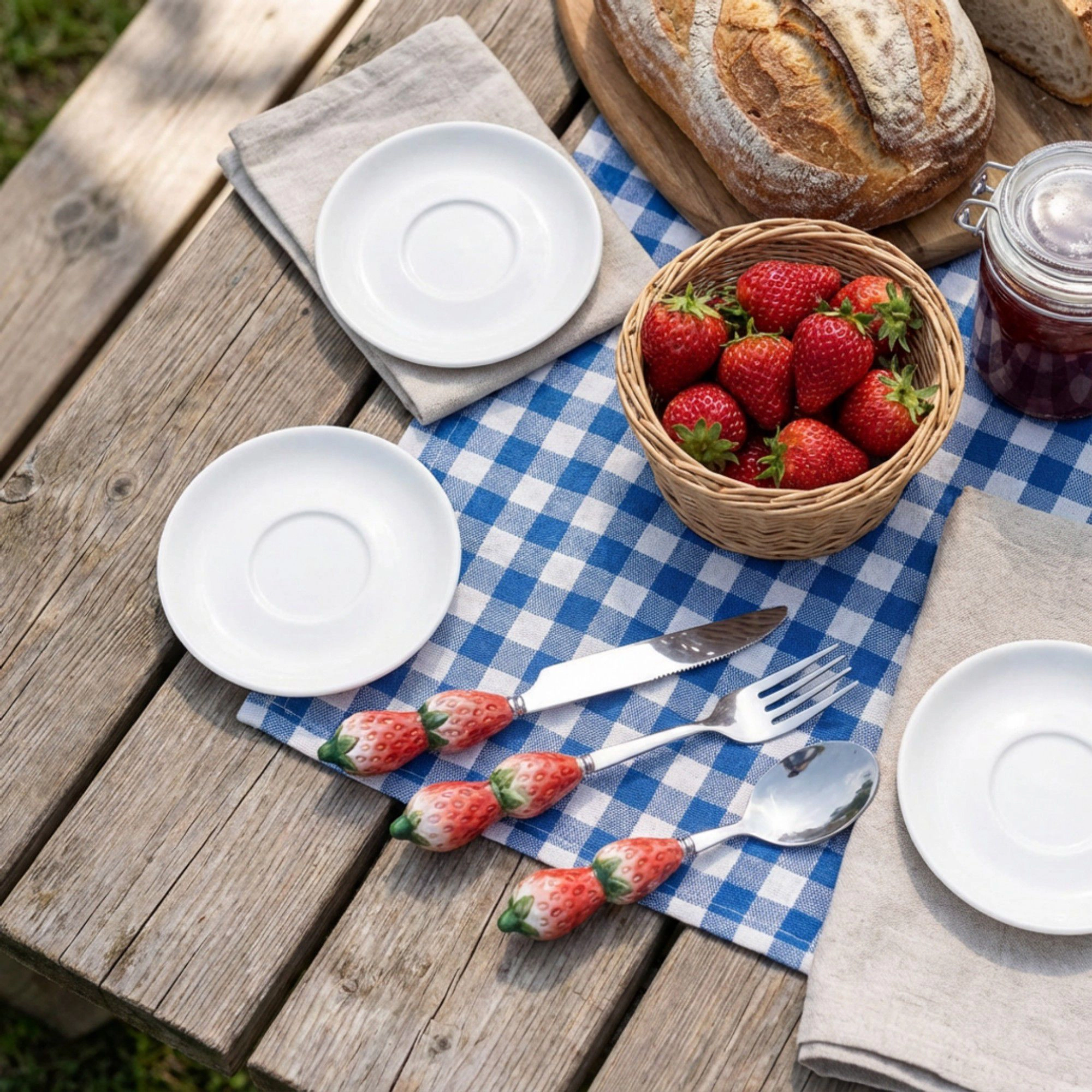 Alilang Unisex Strawberry Handle Flatware 3 Piece Set with Decorative Sculpted Design and Polished Metal Utensils