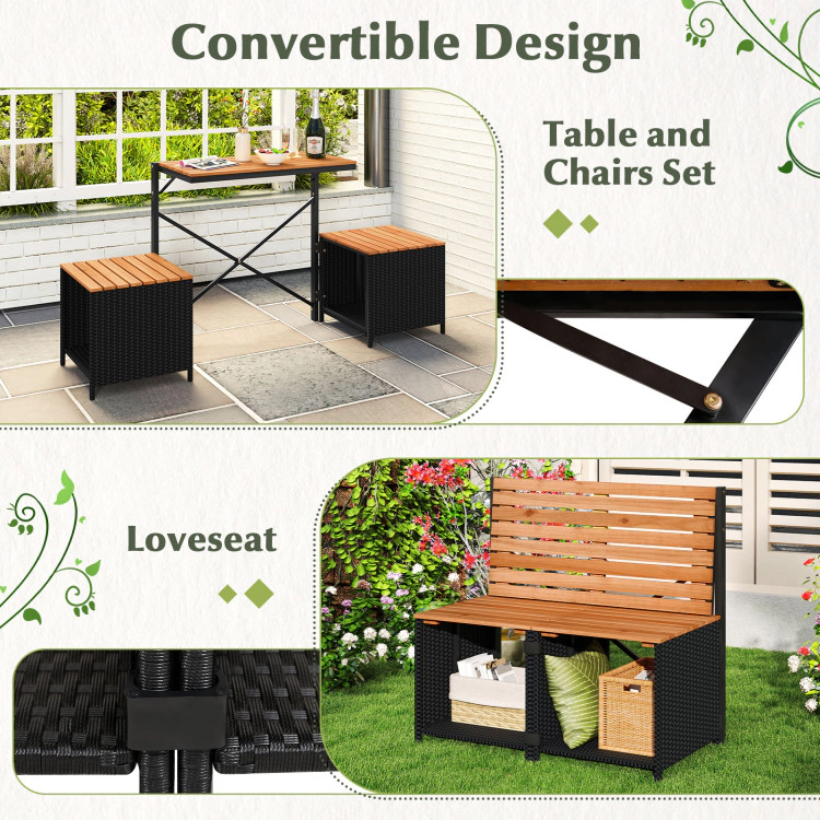 Hivvago 2-In-1 Transforming Picnic Table And Chairs Set With Storage