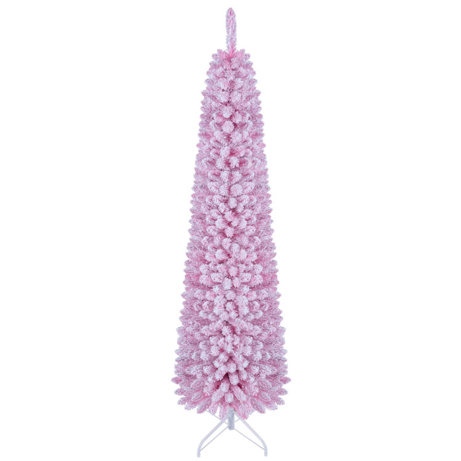 SUGIFT 6-ft Pink Flocked Pre-Lit Pencil Christmas Tree, 140 Warm White LEDs, 8 Modes