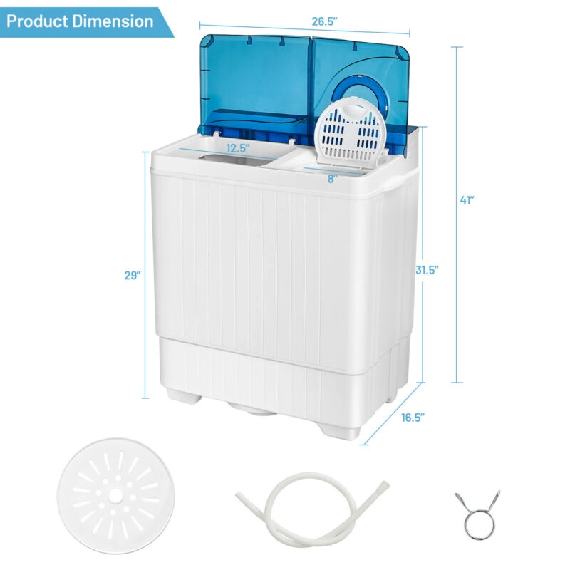 LJG 26 Pound Portable Semi-Automatic Washing Machine with Built-in Drain Pump