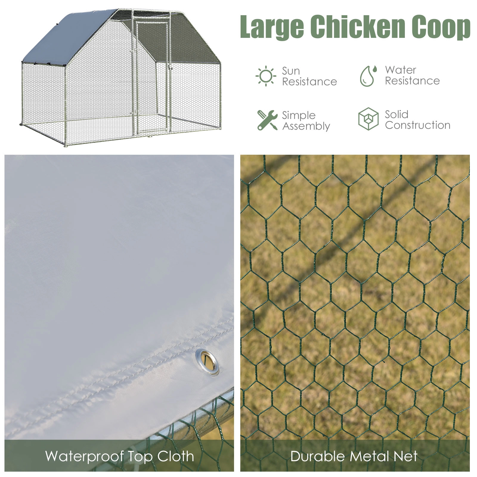 SUGIFT 9.5-ft x 6.5-ft Gray Walk-in Chicken Run Cage with PVC Coated Wire Mesh and Lockable Steel Door