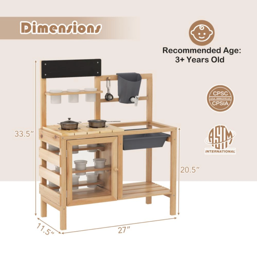 Hivvago Mud Kitchen Playset with Sink and Plants Observation Room-Natural