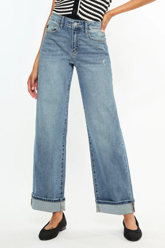 KanCan Women's Essentials High Rise Wide Jeans Bellen