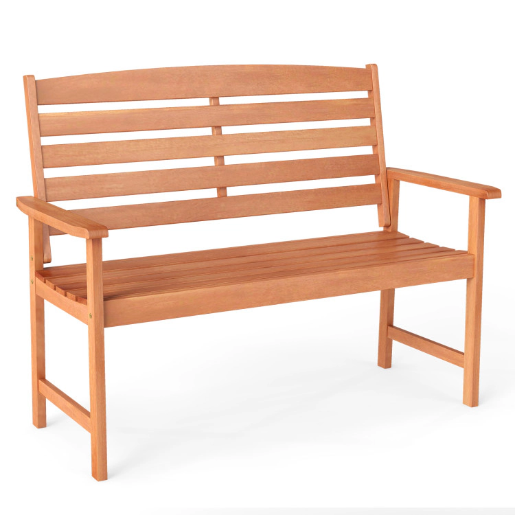 Hivvago 2-Person Wooden Garden Bench With Slatted Backrest And Comfortable Armrests