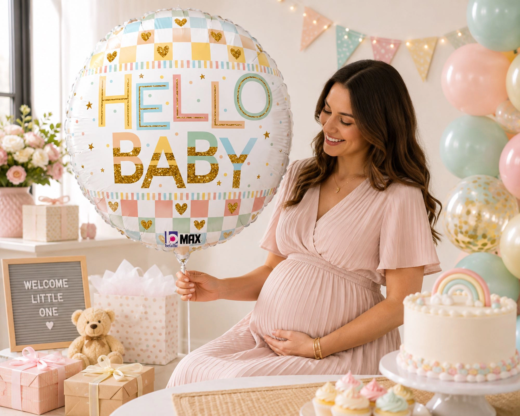 LoonBalloon Hello Baby Rainbows Foil Balloon