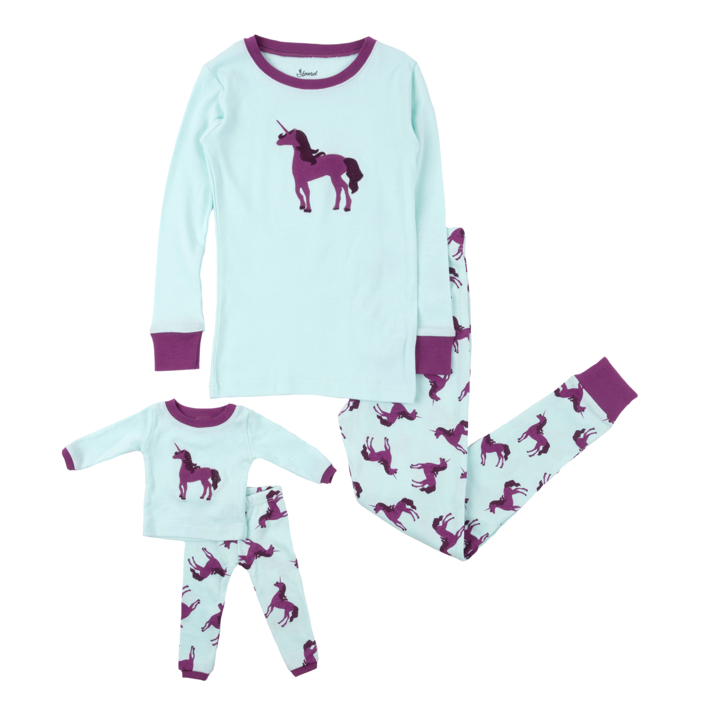 Leveret Girl & Doll Matching Cotton Unicorn Rainbow Pajama Set