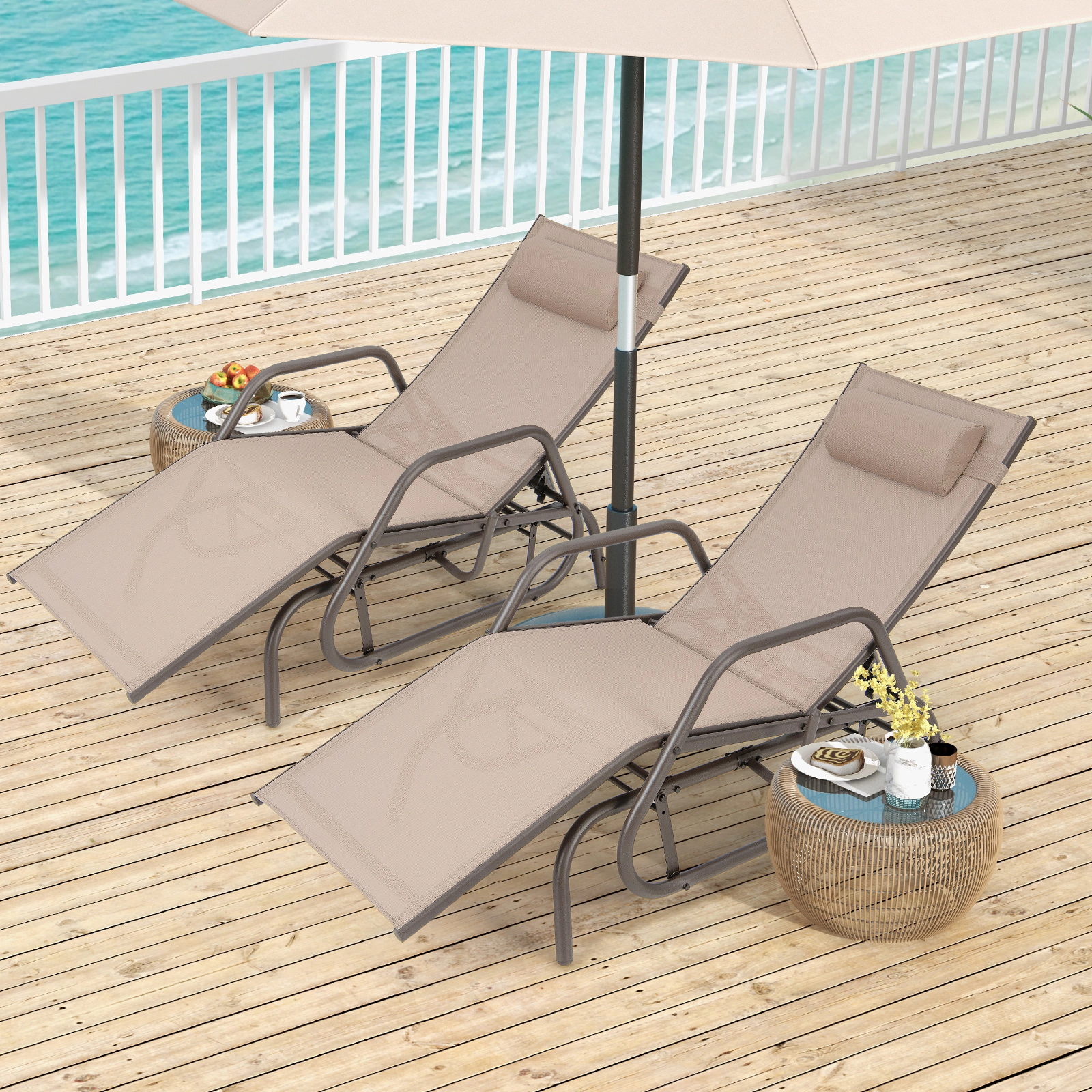 LJG Outdoor Chaise Lounge Glider Chair with Armrests and Pillow