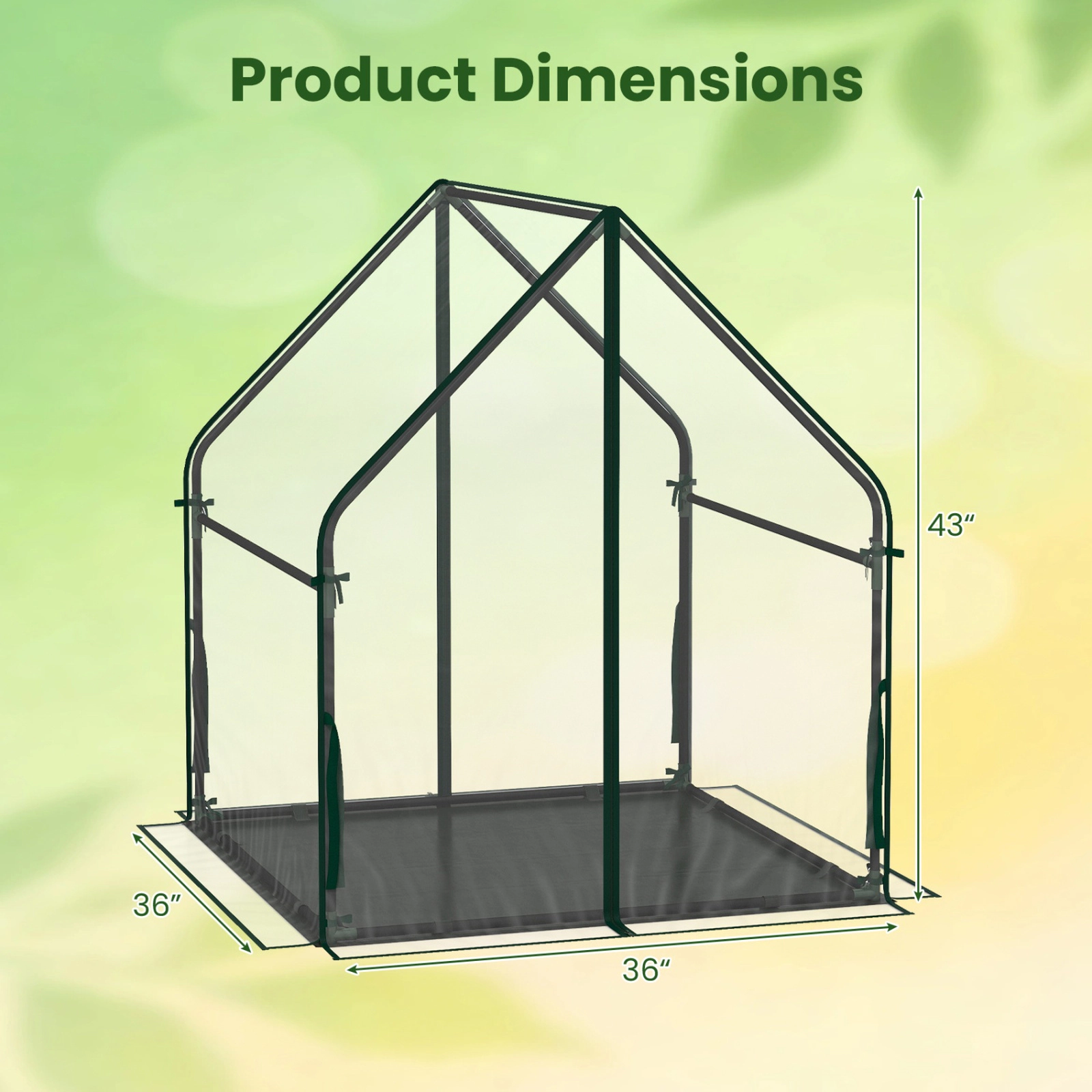 SUGIFT Sun-Protective Mini Green House Metal Frame with Waterproof Bottom Mat and Wind Ropes Medium 36-in Tall Clear