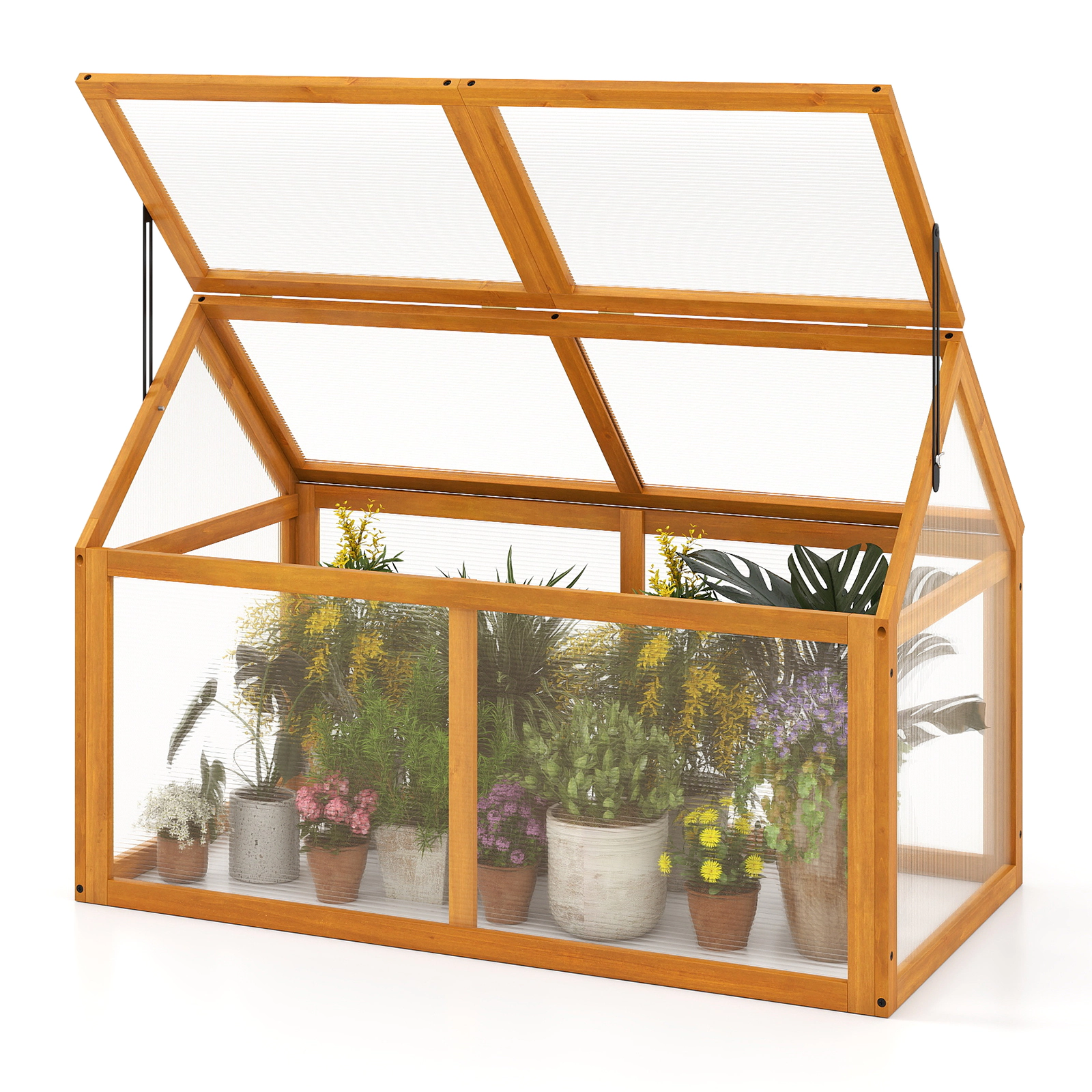 LJG Wood Cold Frame Greenhouse Raised Flower Planter Protection with Adjustable Roof
