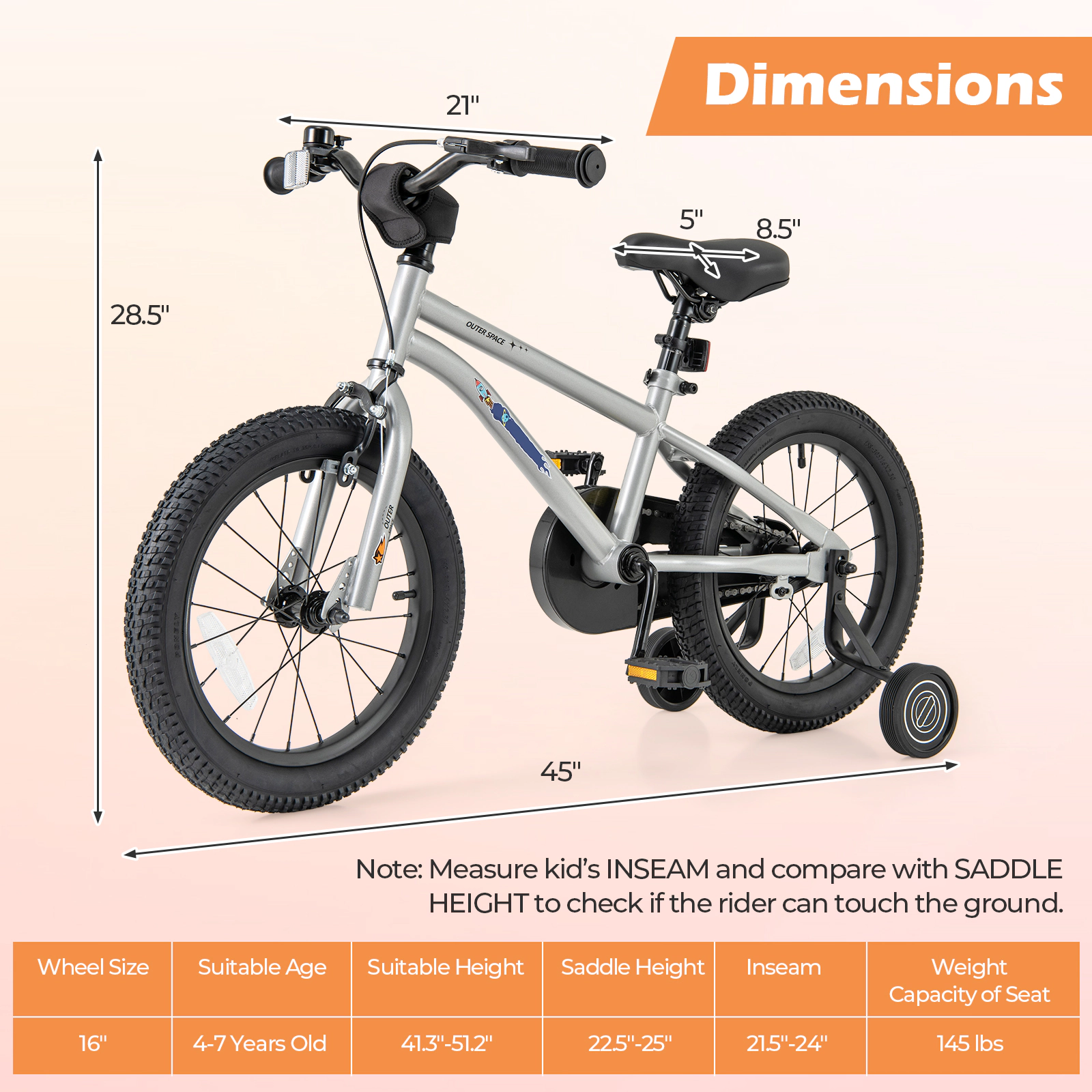 Hivvago 16-Inch Kids Bike Bicycle for Boys Girls 4-7 Adjustable with High Carbon Steel Frame