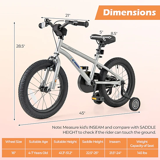 Hivvago 16-Inch Kids Bike Bicycle for Boys Girls 4-7 Adjustable with High Carbon Steel Frame