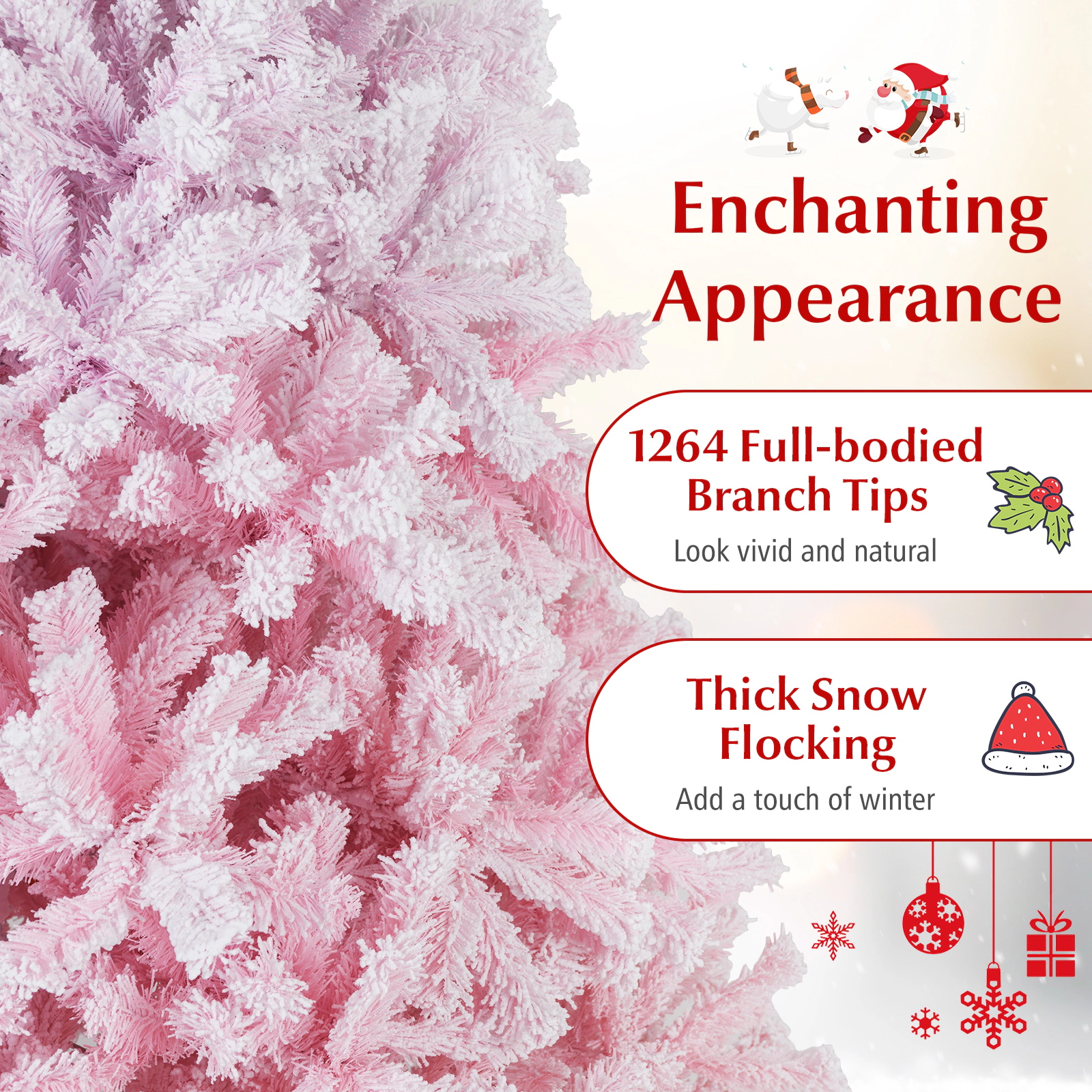 SUGIFT 7-ft Snow Flocked Artificial Christmas Tree White to Pink Gradient with 1264 Tips and Folding Stand