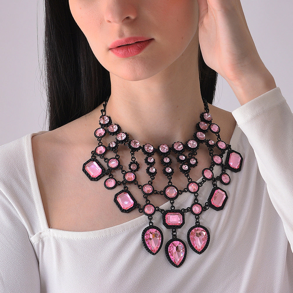SOHI Women's Pink Crystal Statement Necklace