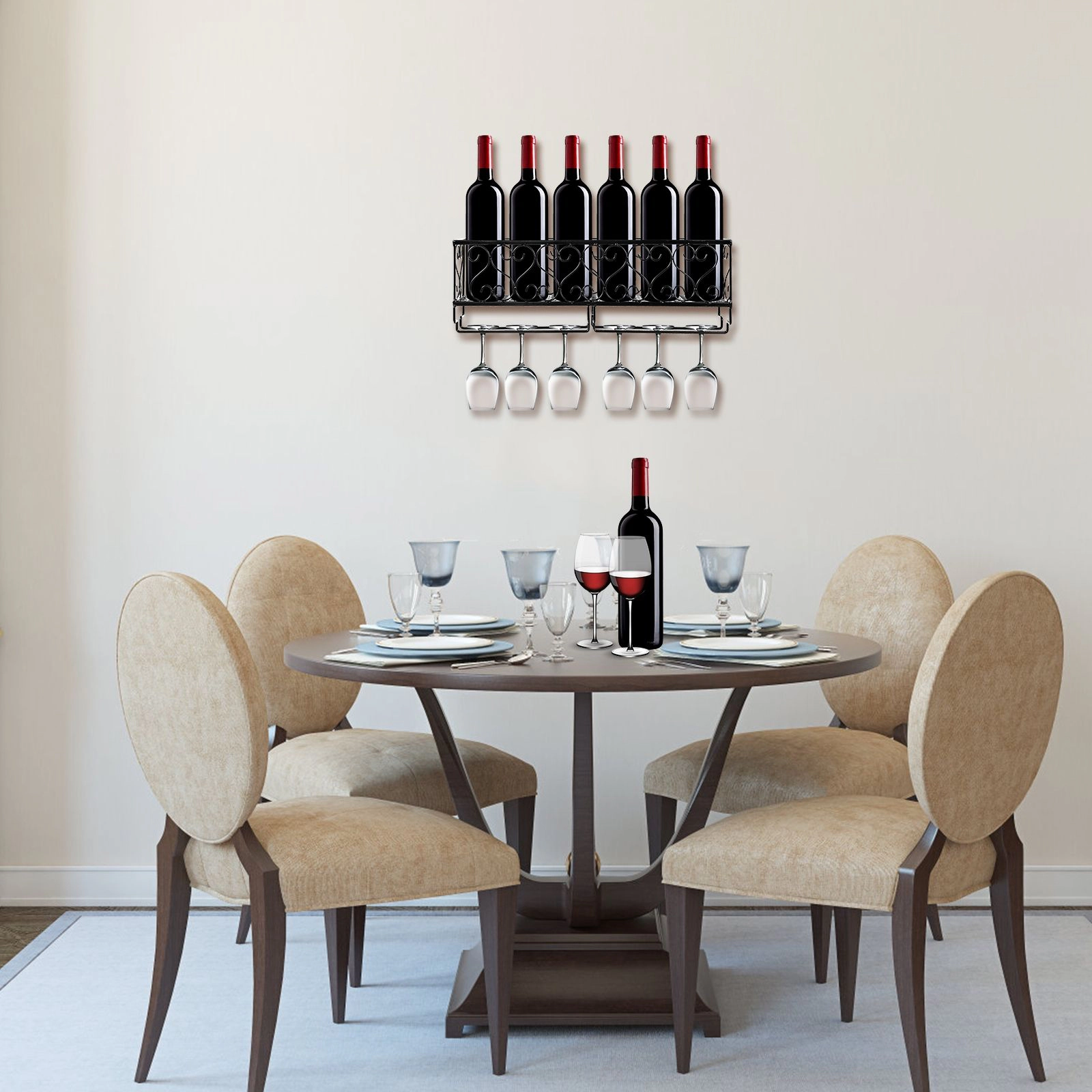 SlickBlue Wall Mounted Wine Rack with Glass Holder and Bottle Storage