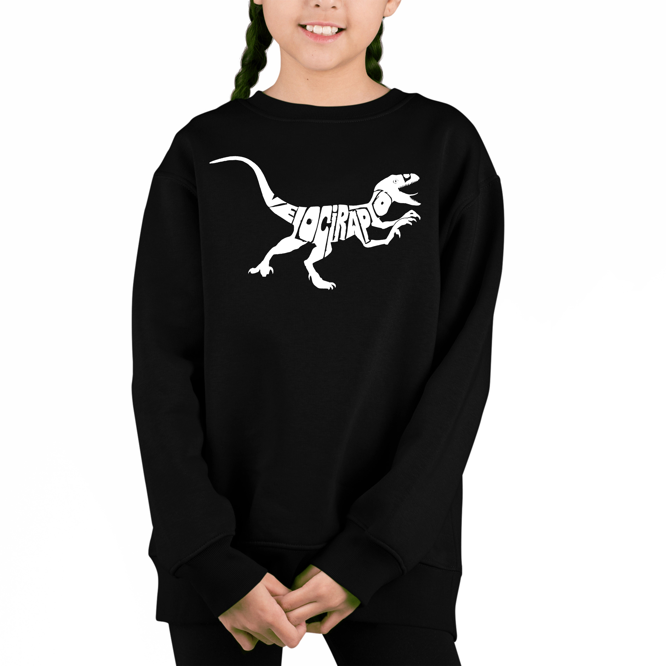 LA Pop Art Girl's Word Sweatshirt - Velociraptor