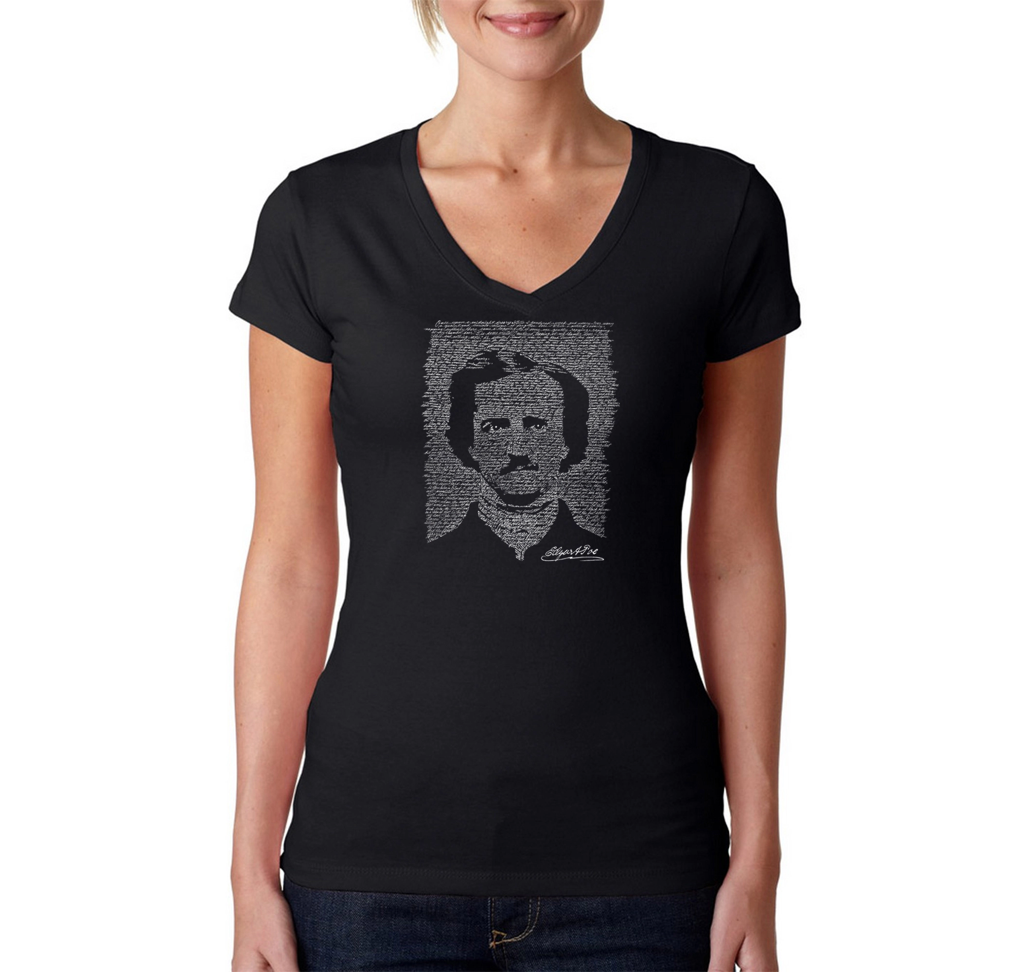 LA Pop Art Womens Word V-Neck T-Shirt - Edgar Allen Poe The Raven
