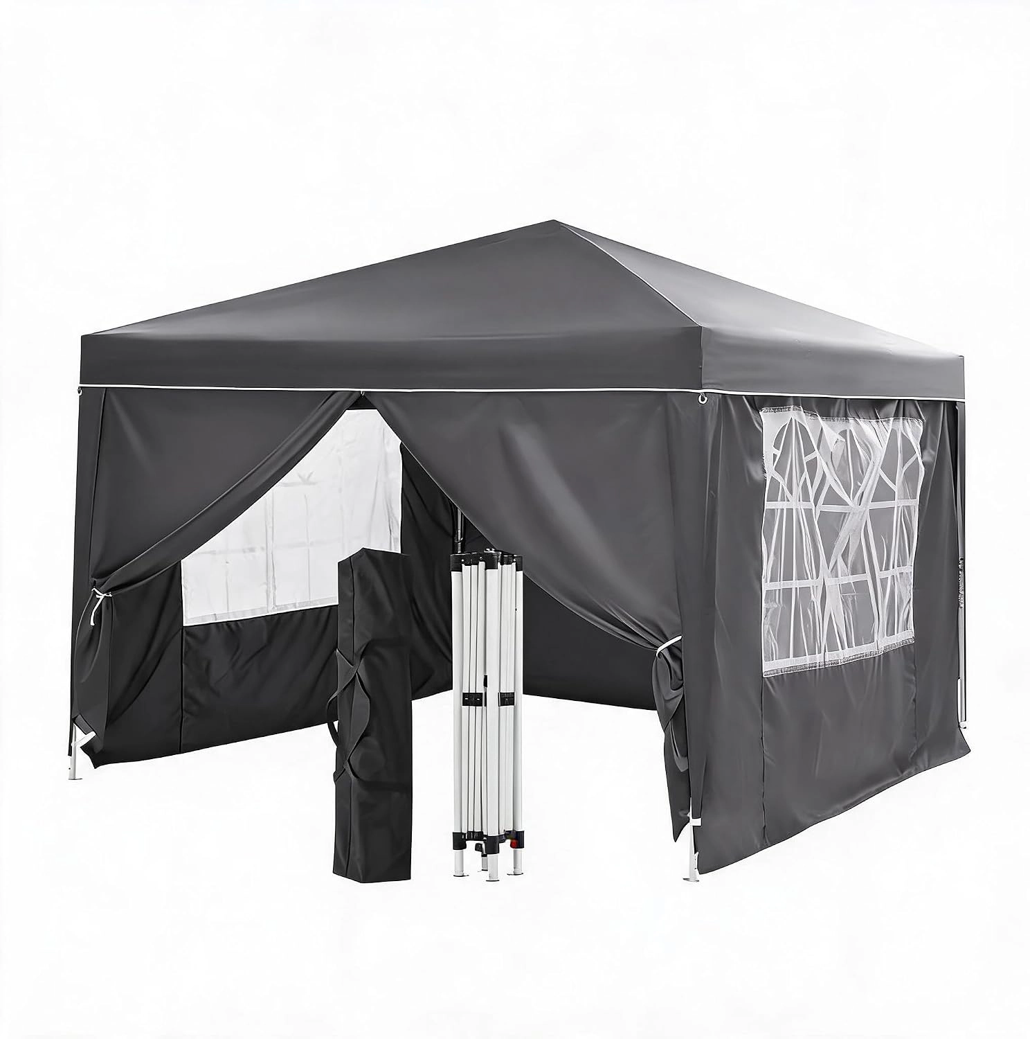 10x10 Pop Up Canopy Tent with Sidewalls, 420D Oxford Waterproof, Wheeled Bag, 1-Person Setup for Party Camping
