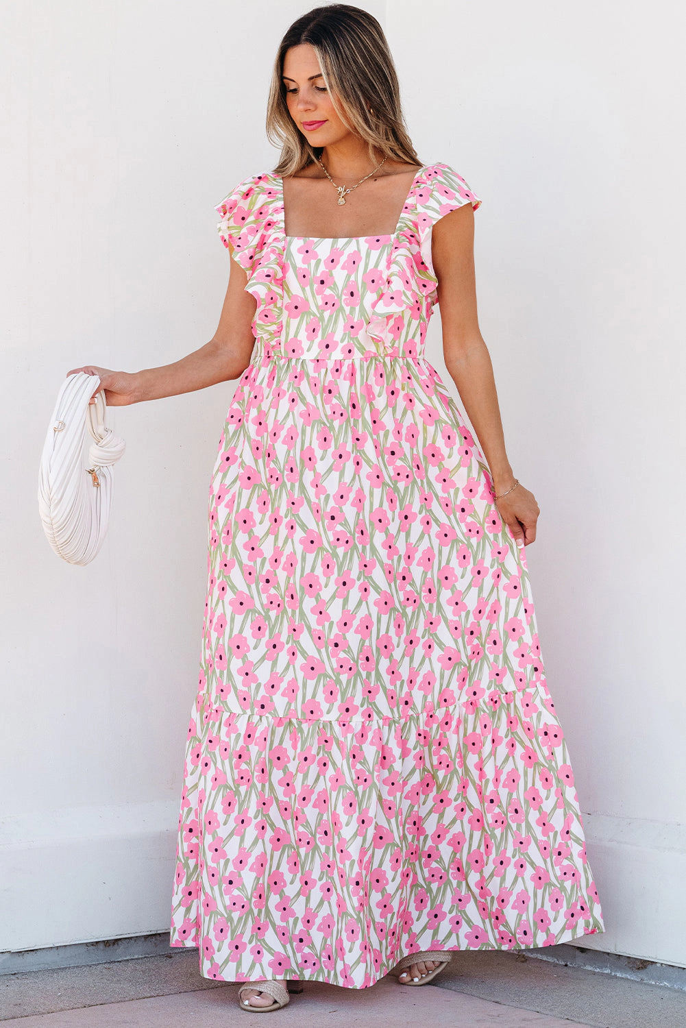 Threaded Pear Women's Angelica Floral Ruffled Strap Maxi Dress