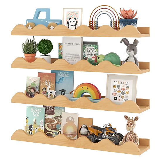SUGIFT Set of 4 Natural Fir Wood Kids Wall-Mounted Picture Ledge Bookshelf 24-in W 16.5-lb Per Ledge