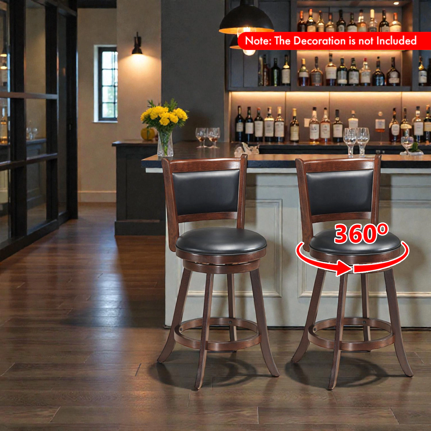 Hivvago Swivel Counter Stools with Comfortable Upholstered Dining Seats