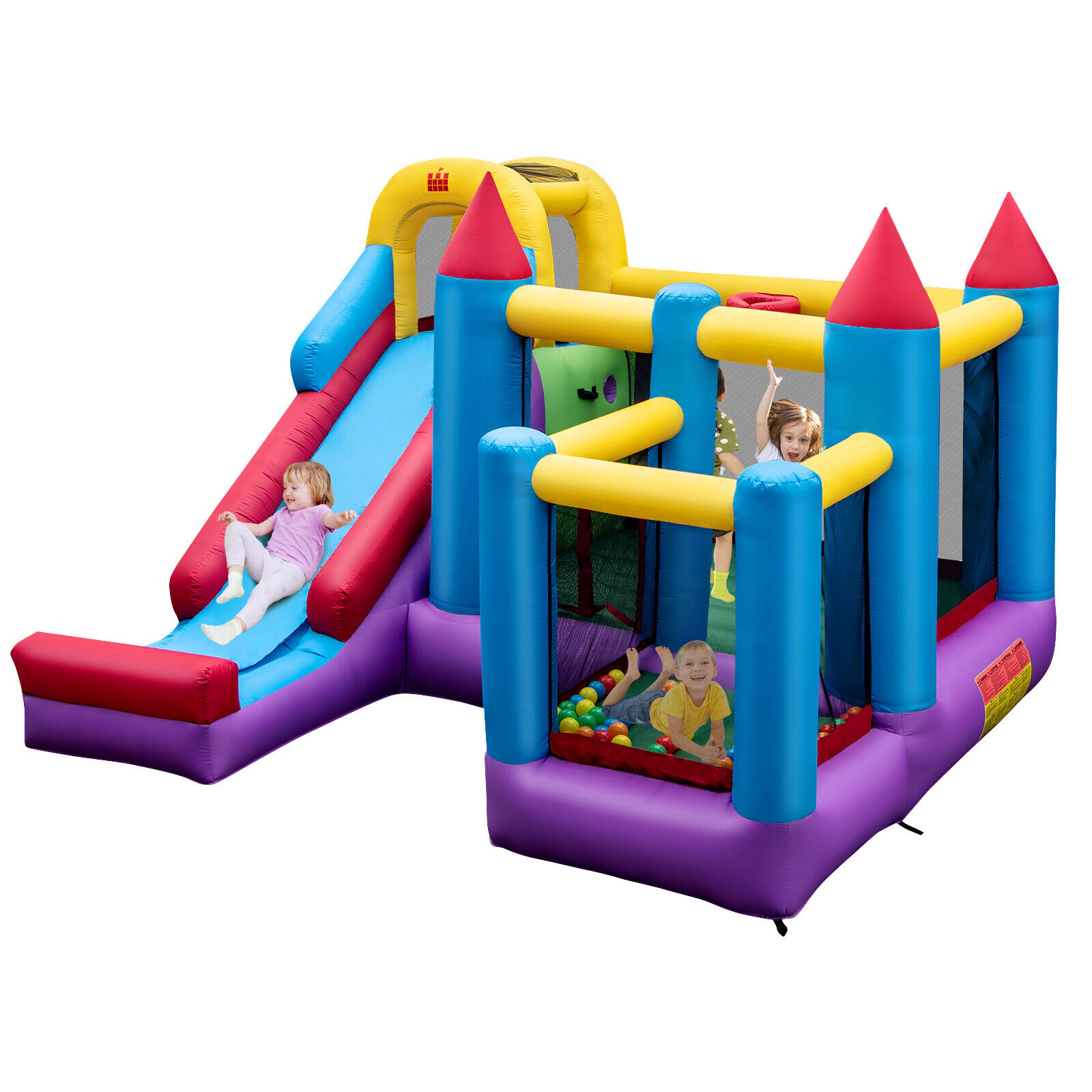 SUGIFT 97-in Long Slide Basketball Hoop and 680W Blower 4-in-1 Kids Bouncer