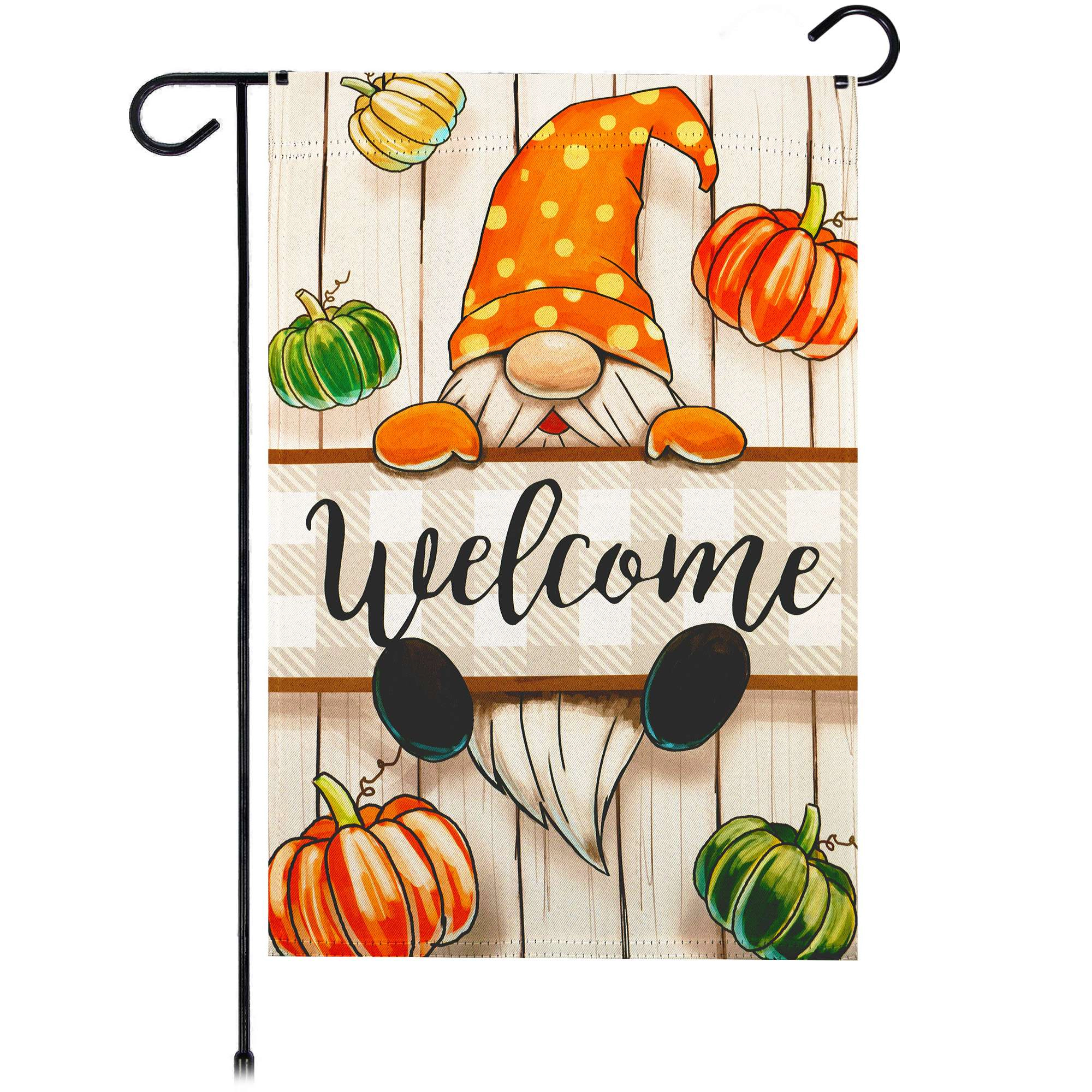 G128 Autumn Gnome Welcome Garden Flag 12x18 in Double-Sided Fall Yard Decoration