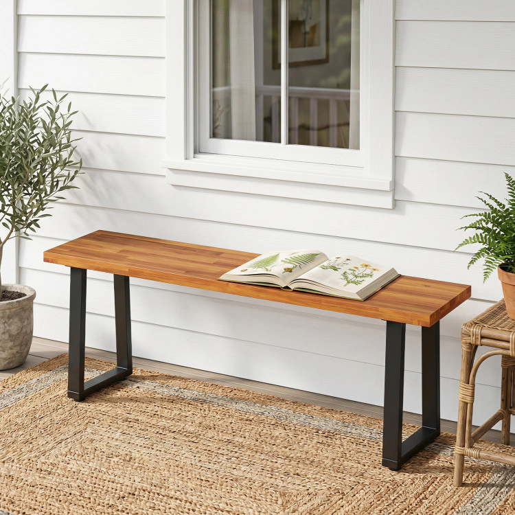 Hivvago Wood Patio Bench Long Dining Bench For Entryway Poolside
