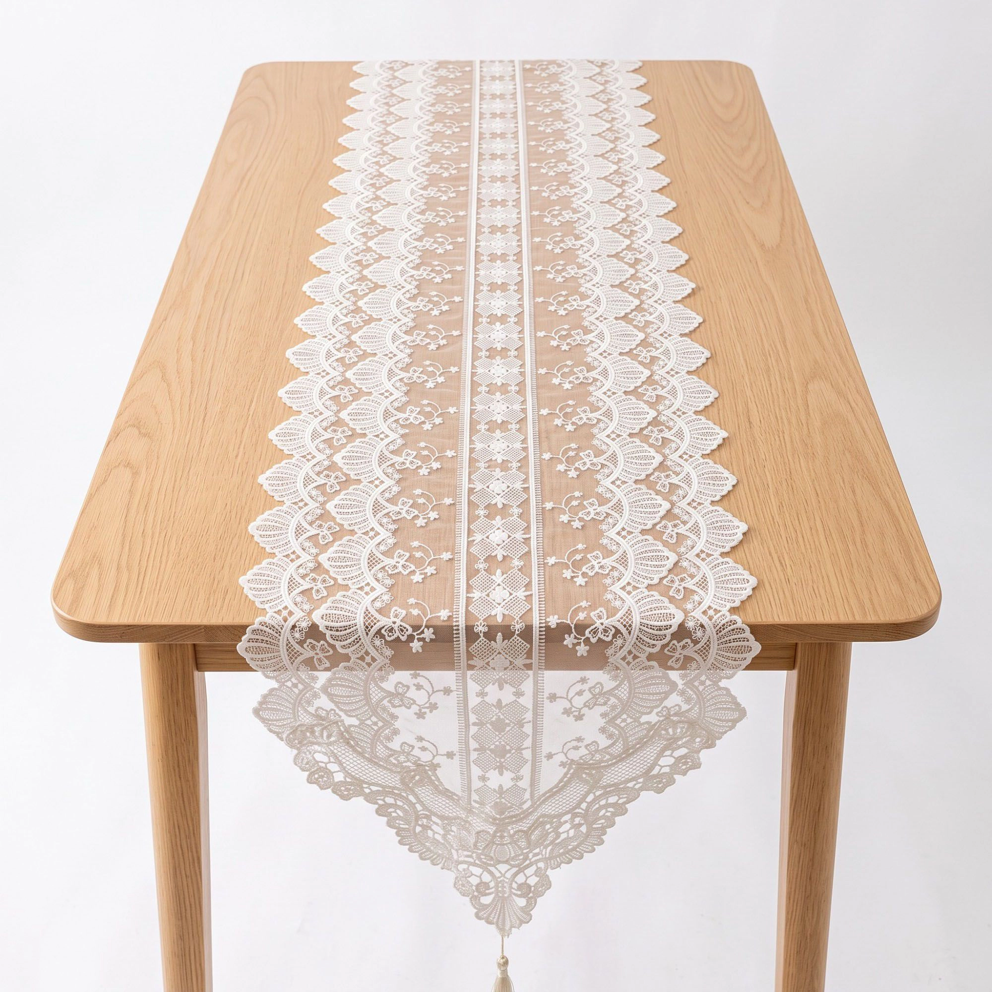 Alilang Unisex White Floral Lace Table Runner with Scalloped Edges 13.8x47.2in