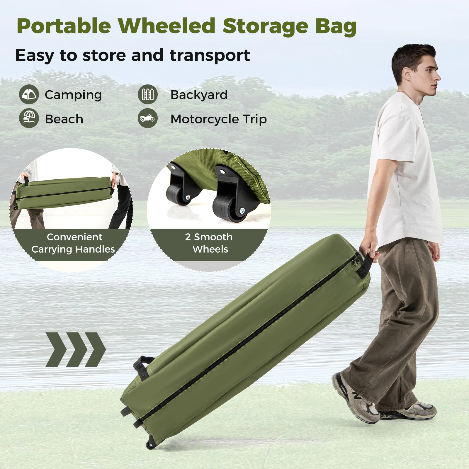 SUGIFT Foldable 2-Person Camping Cot Tent with Pop-up Tent Shelter 660-lb Capacity Green