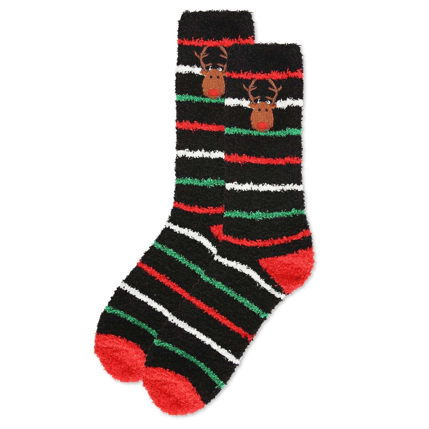 MeMoi Men's Striped Reindeer Embroidery Cozy Crew Socks