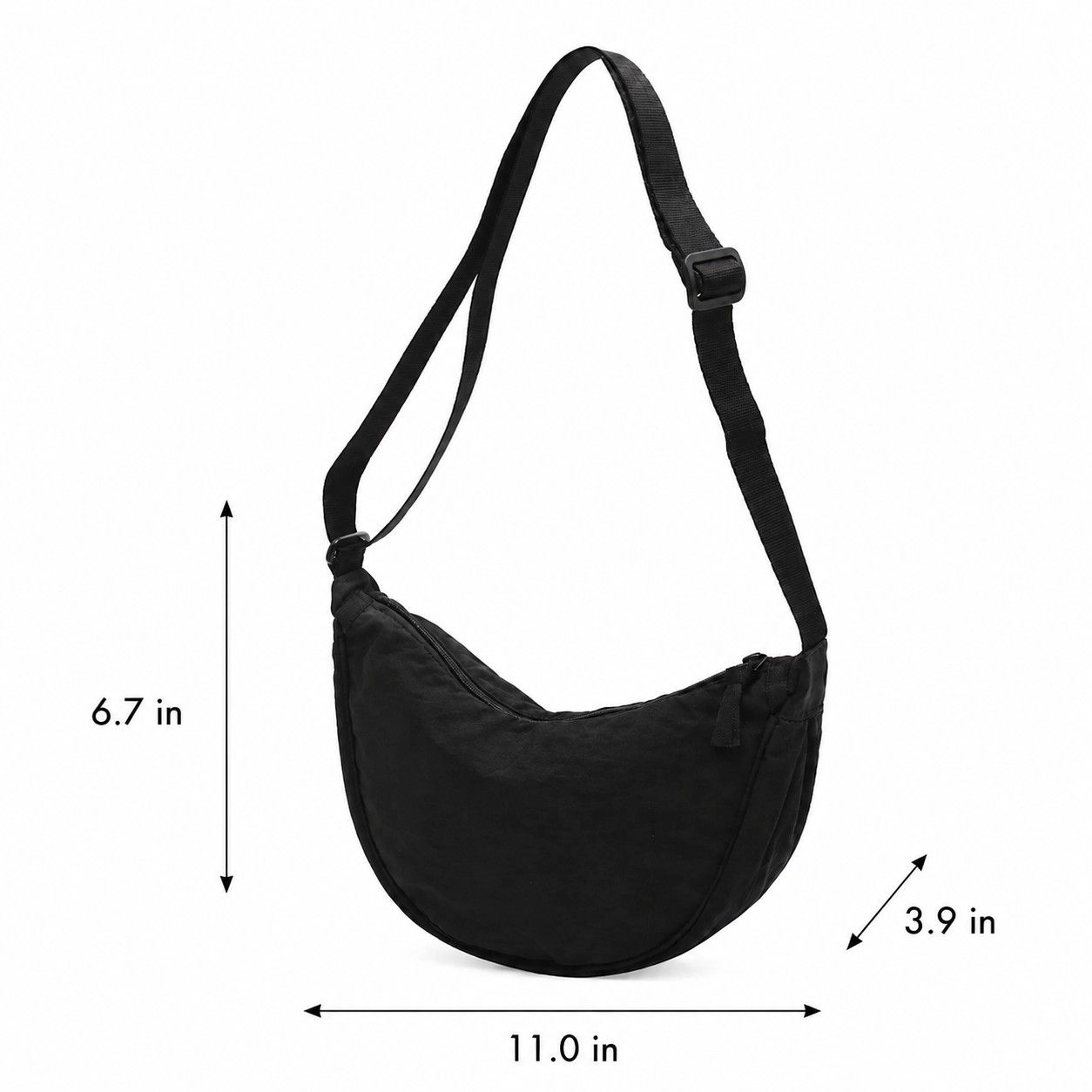 Alilang Women's Nylon Crescent Crossbody Bag with Adjustable Strap Lightweight Casual Shoulder Bag, Black