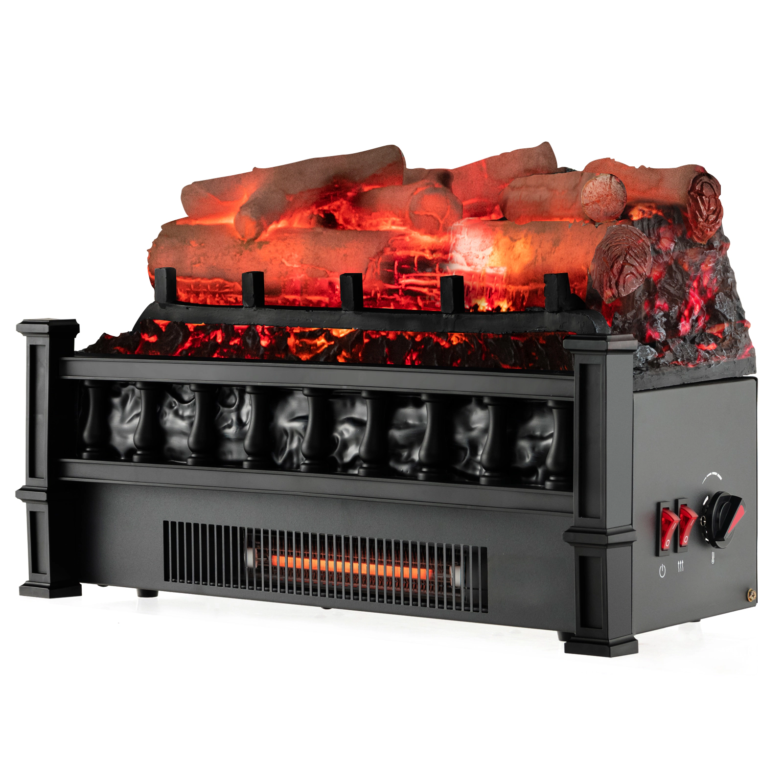 LJG 20 Inch Electric Fireplace Heater with Realistic Birchwood Ember Bed