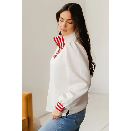Threaded Pear Women's Danna Zipped Collar Pullover Top