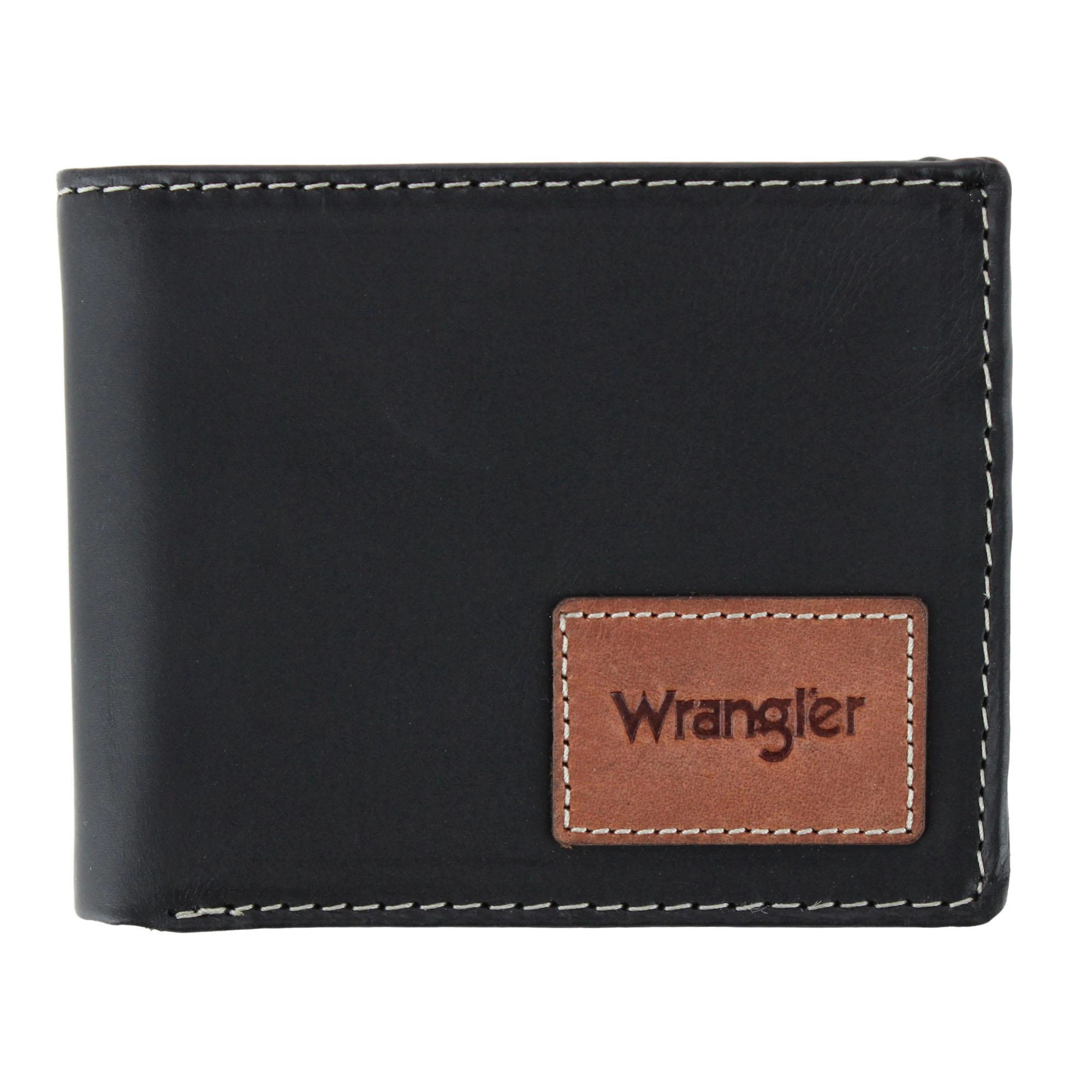 Wrangler Men's Leather Bifold Wallet with Tracker Tag Pocket