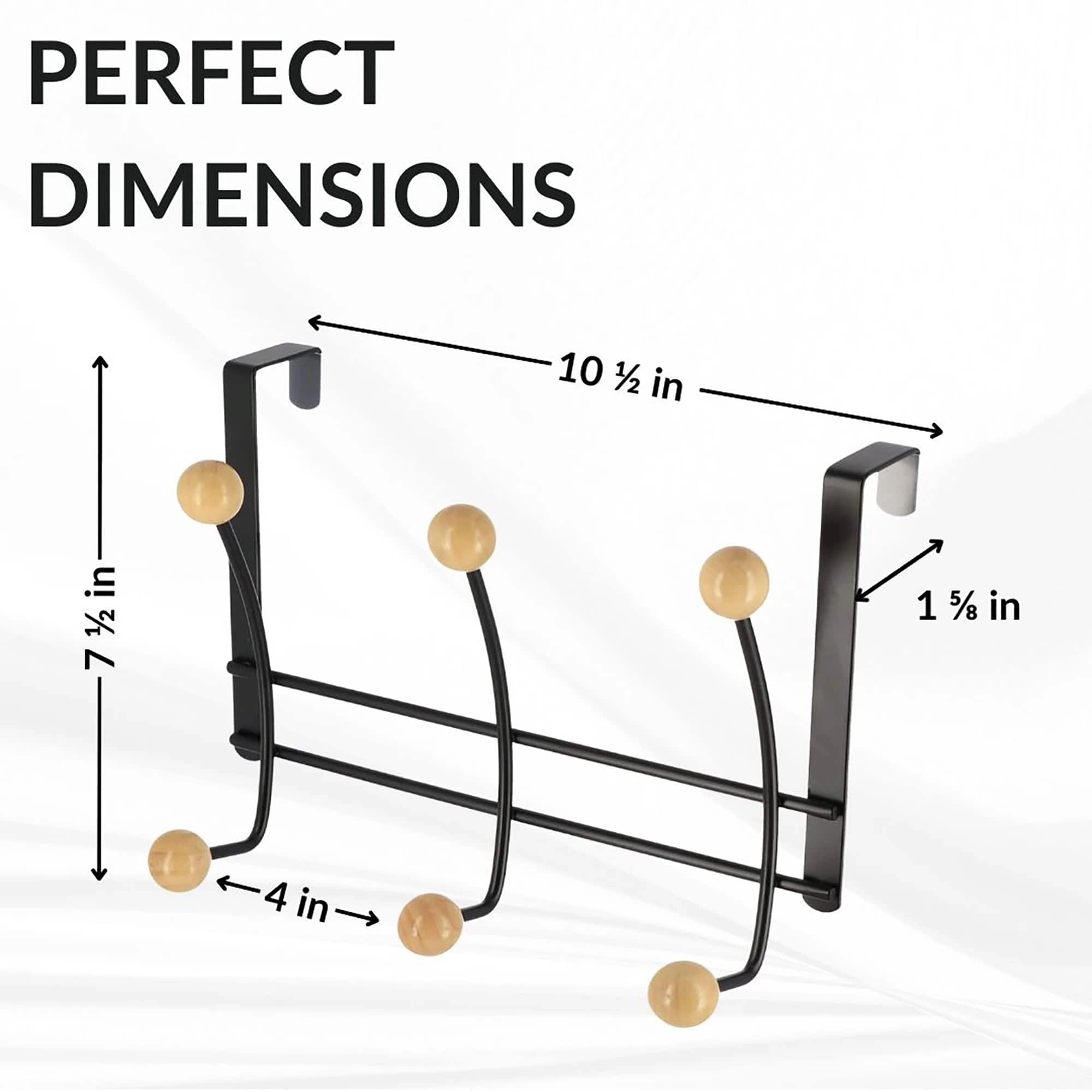 Evideco French Home Goods Over-the-Door Double Hook Rack - Metal, 6 Ball-Tipped Ends