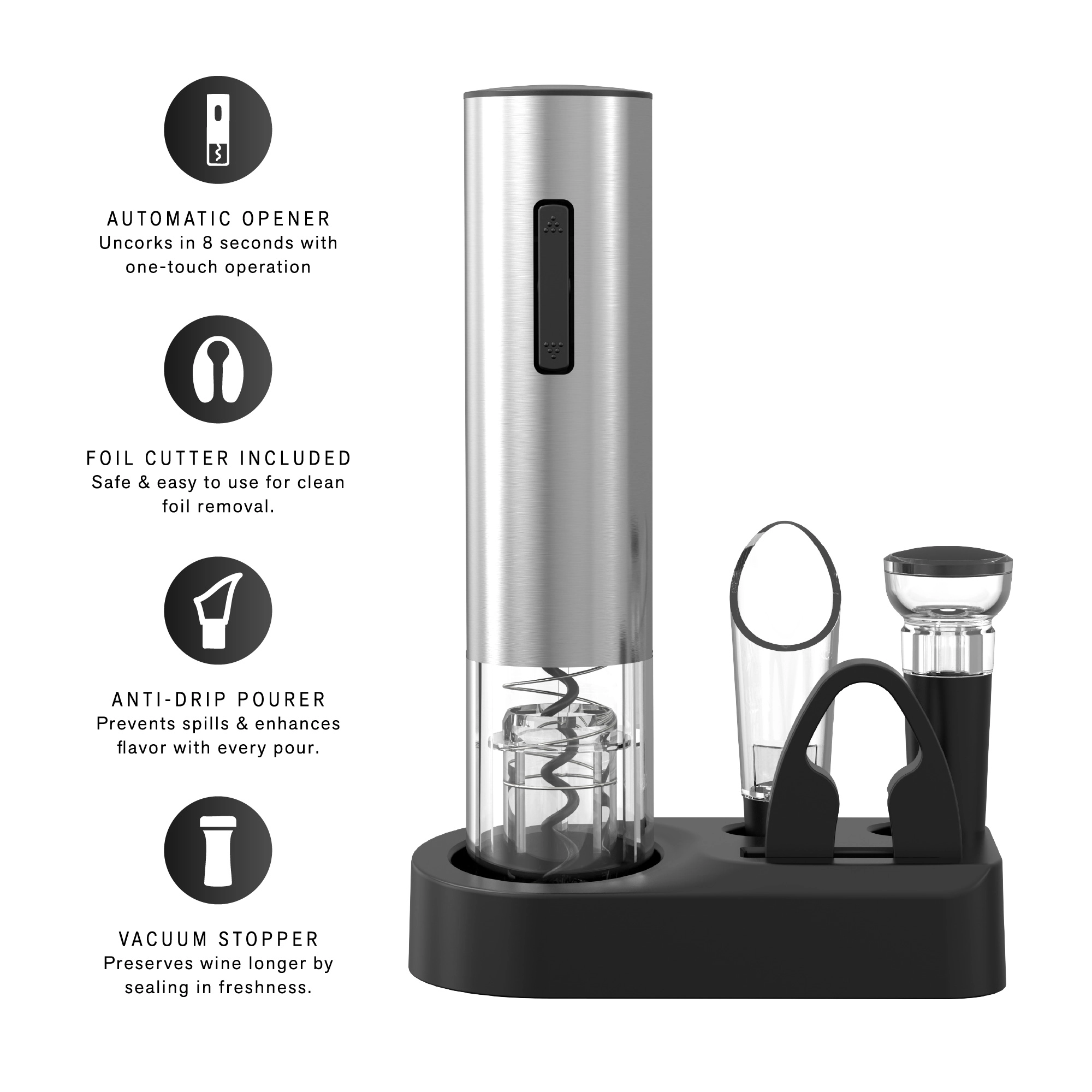 Pursonic Unisex Electric 5-Piece Wine Opener Set