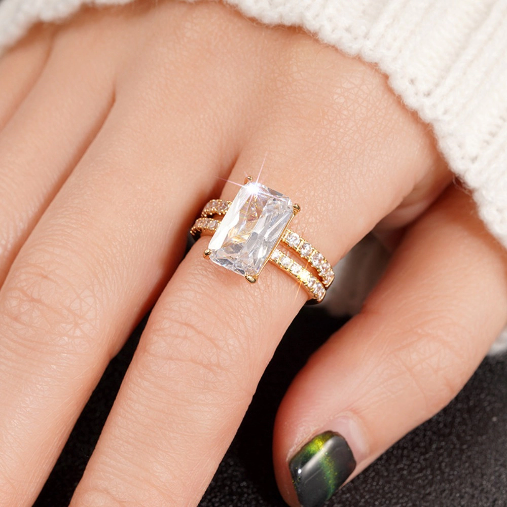 Wardrobe Whimsy Radiant Cut Cubic Zirconia Two Piece Wedding Ring Set for Women