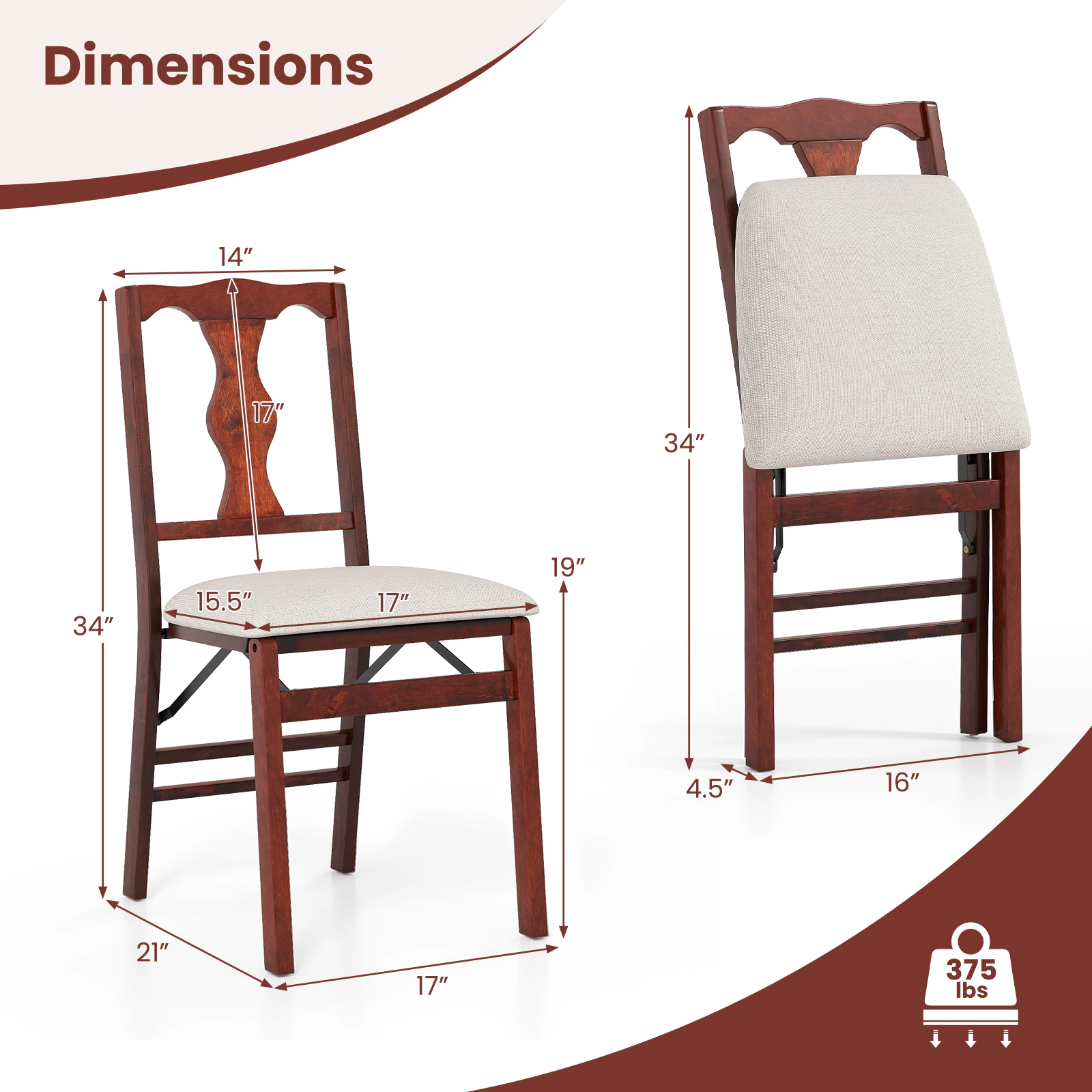 LJG Folding Chairs Set of Upholstered Dining Chairs with Comfy Padded Seats