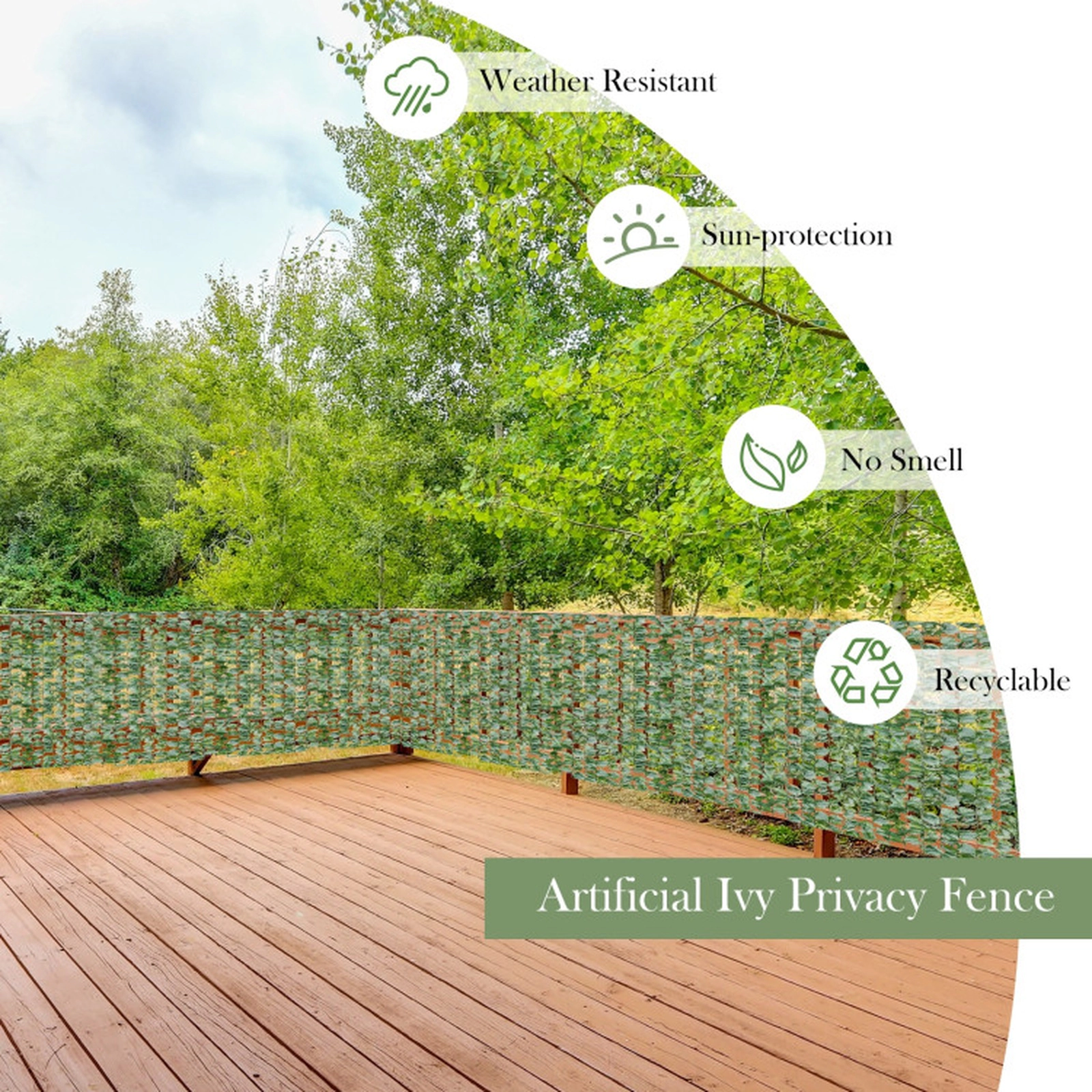 SUGIFT Faux Ivy Leaf Decorative Privacy Garden Trellis Fence 59-in x 118-in Panel PE Material Indoor/Outdoor Green