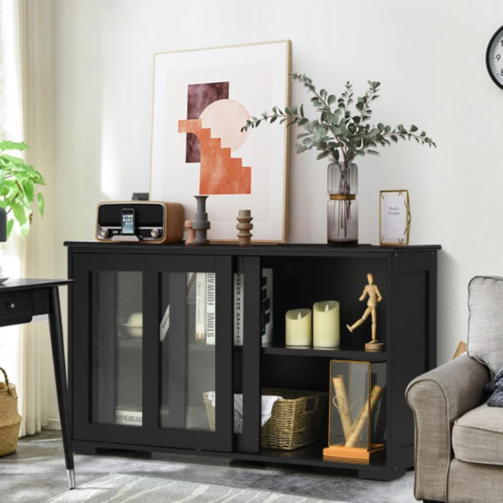Hivvago Kitchen Storage Cabinet With Glass Sliding Door